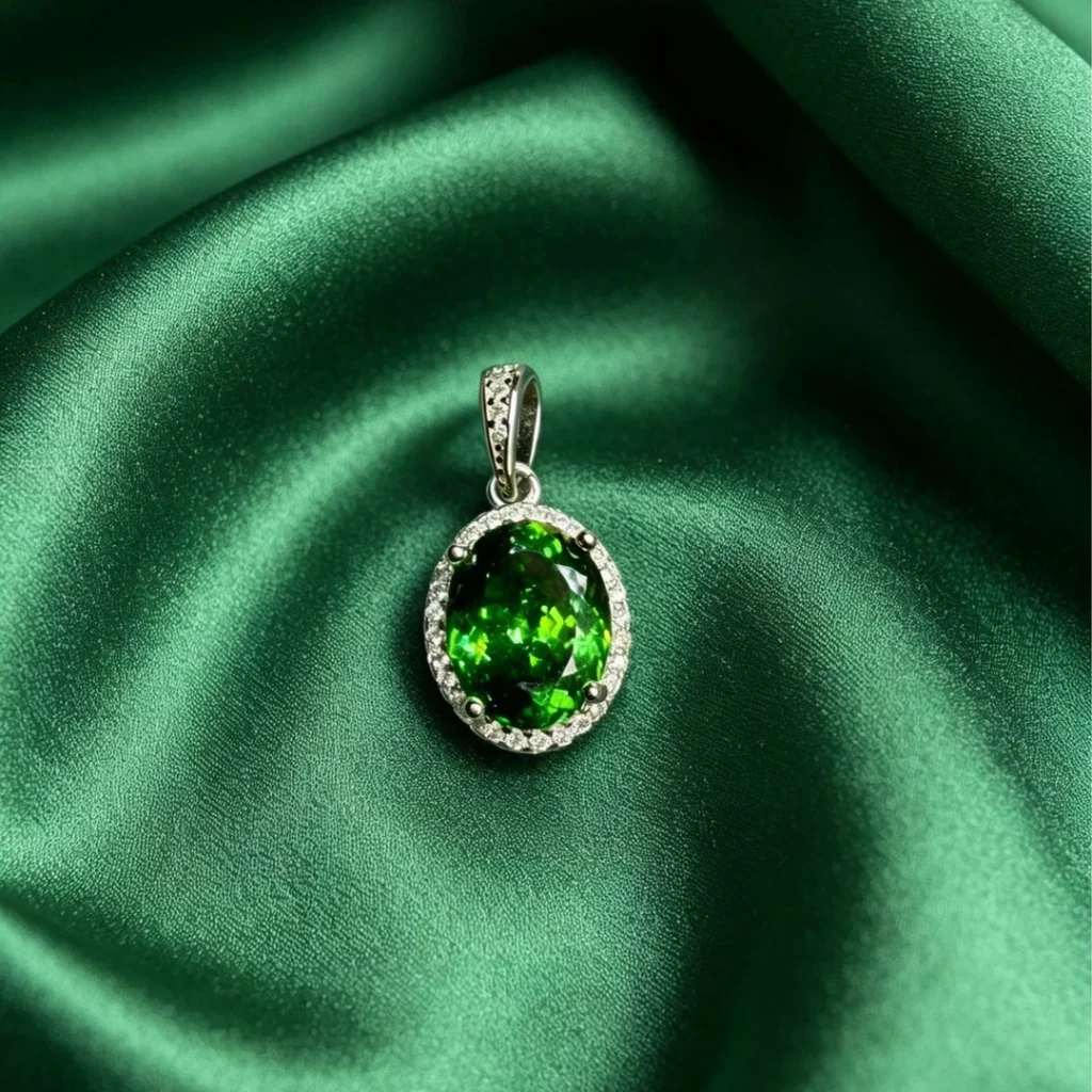 Green Halo Pendant Necklace