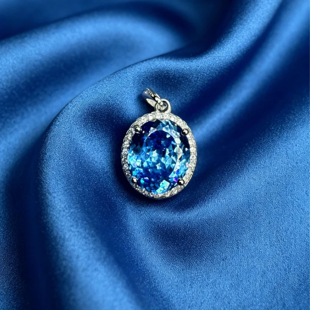 Aquamarine-Blue Oval Pendant Necklace