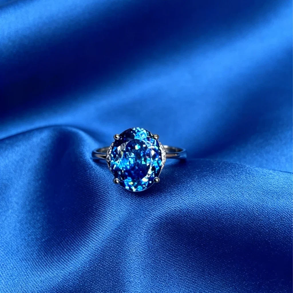 Aquamarine-Blue Open Silver Ring